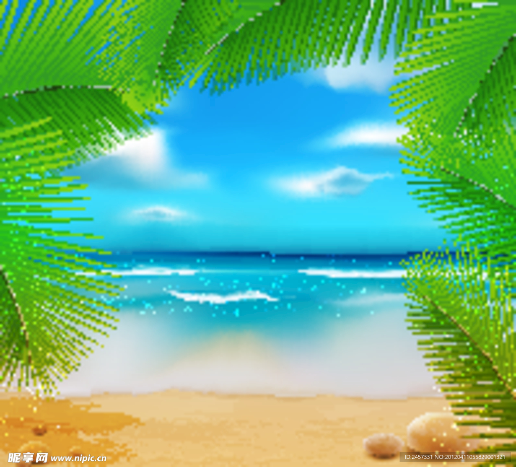 夏日沙滩风景矢量