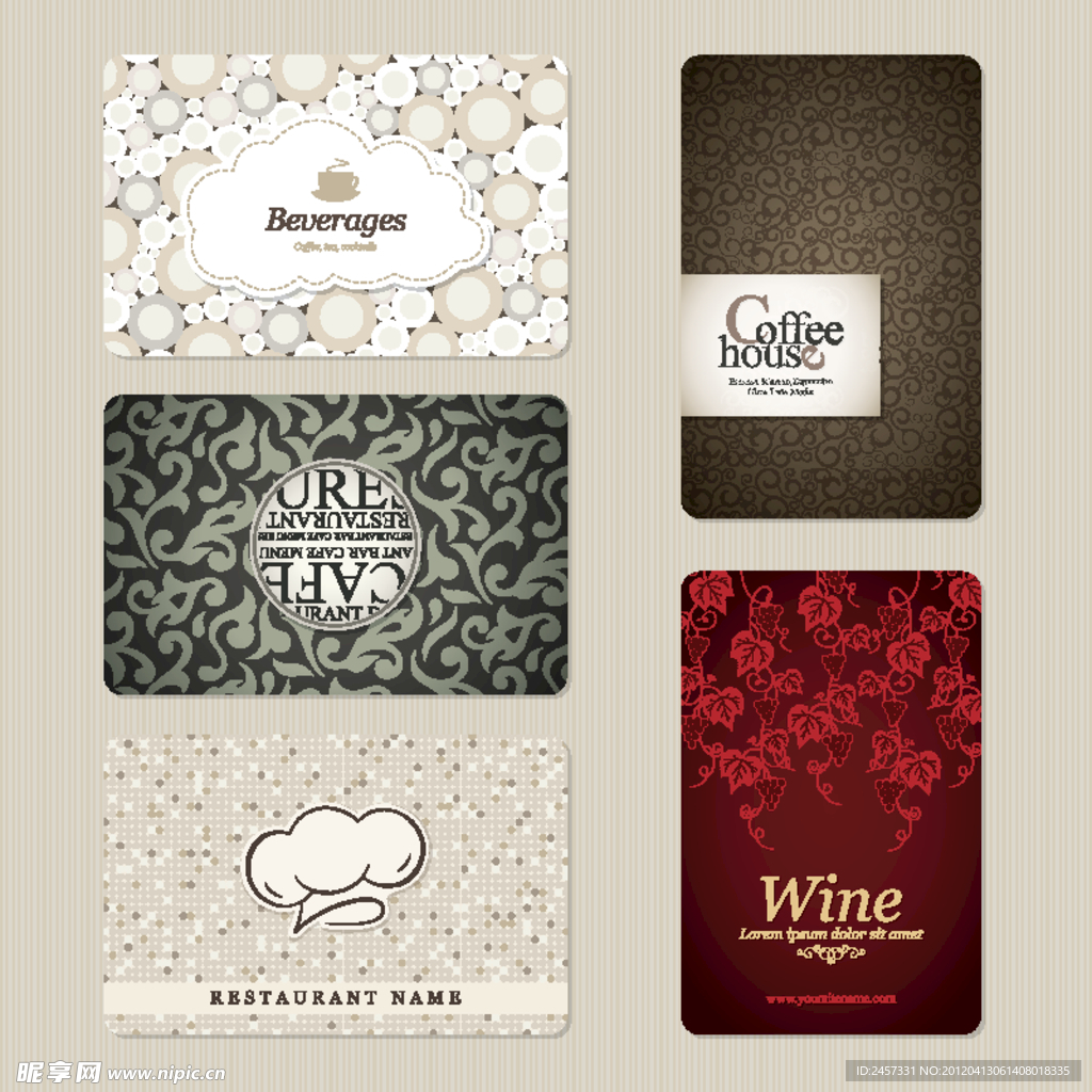欧式花纹菜单封面设计 餐厅名片卡片