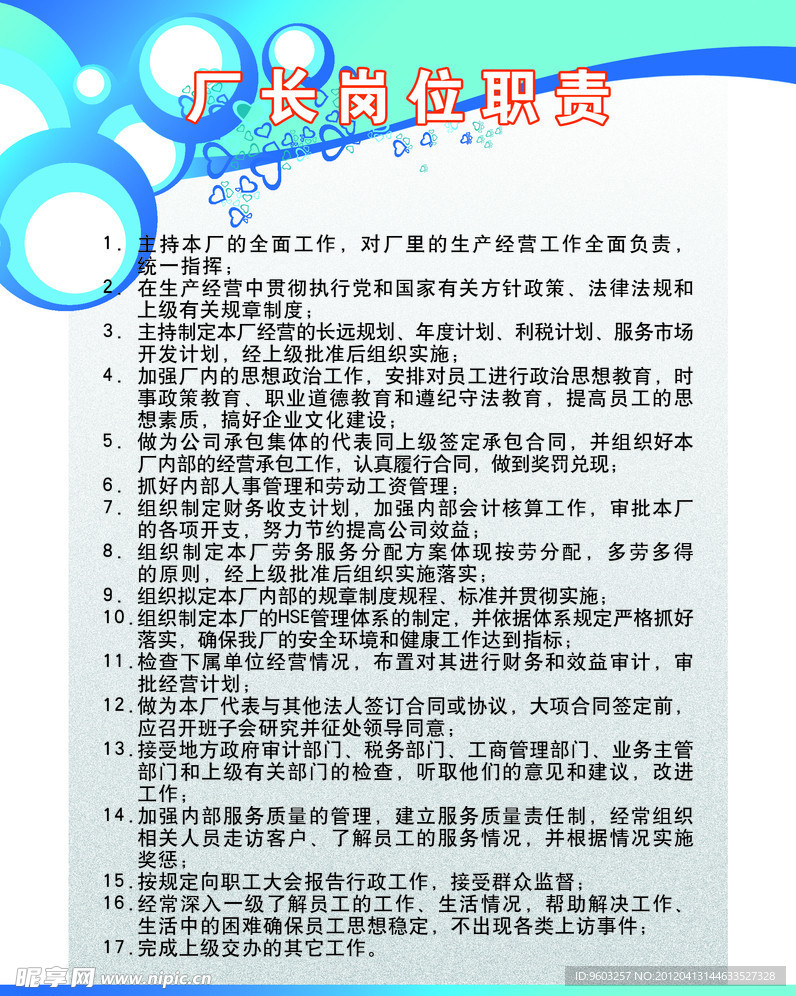 厂长岗位职责