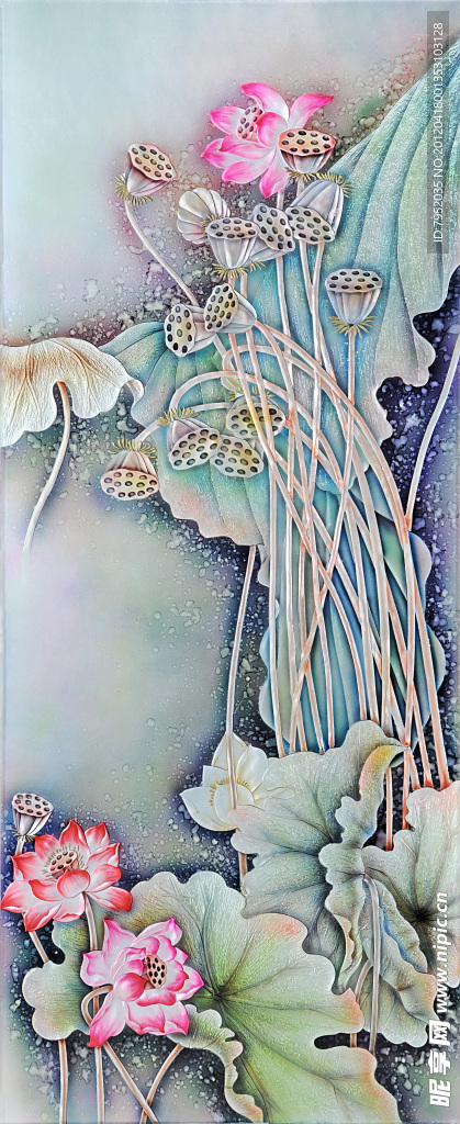 荷花 彩雕