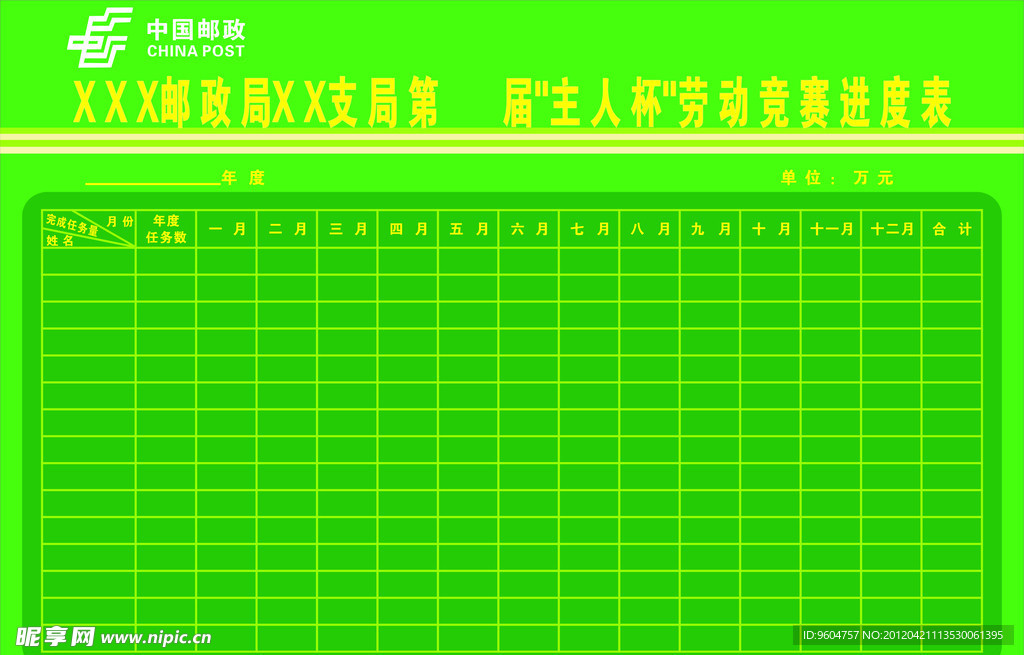 邮政五人杯劳动竞赛进度表