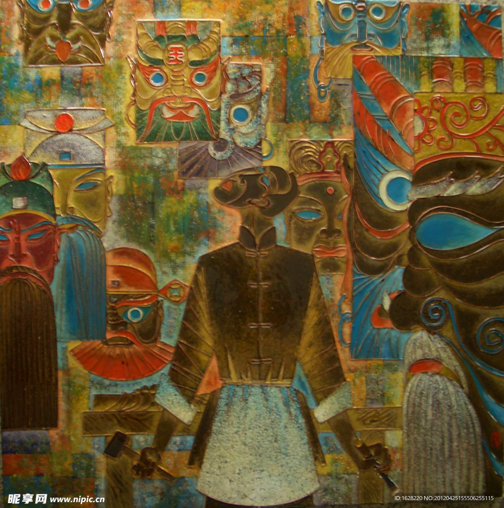 现代抽象装饰漆画素材