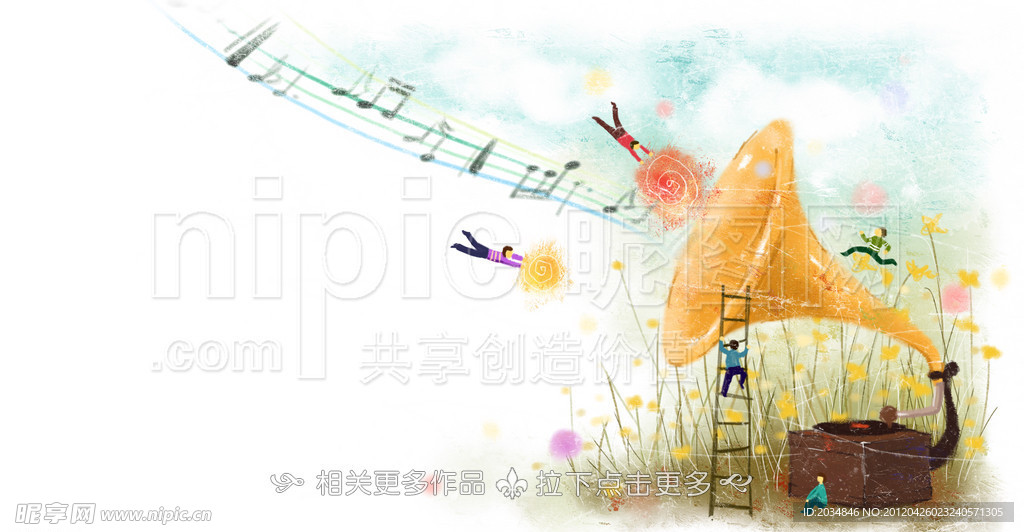 留声机蜡笔画