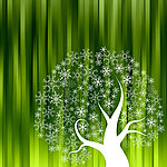 抽象的绿色条纹与树