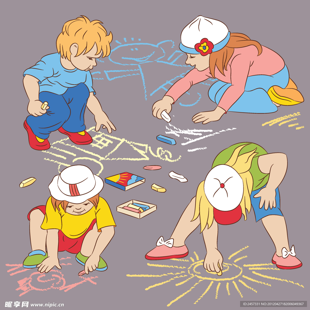 在地上画画的孩子儿童