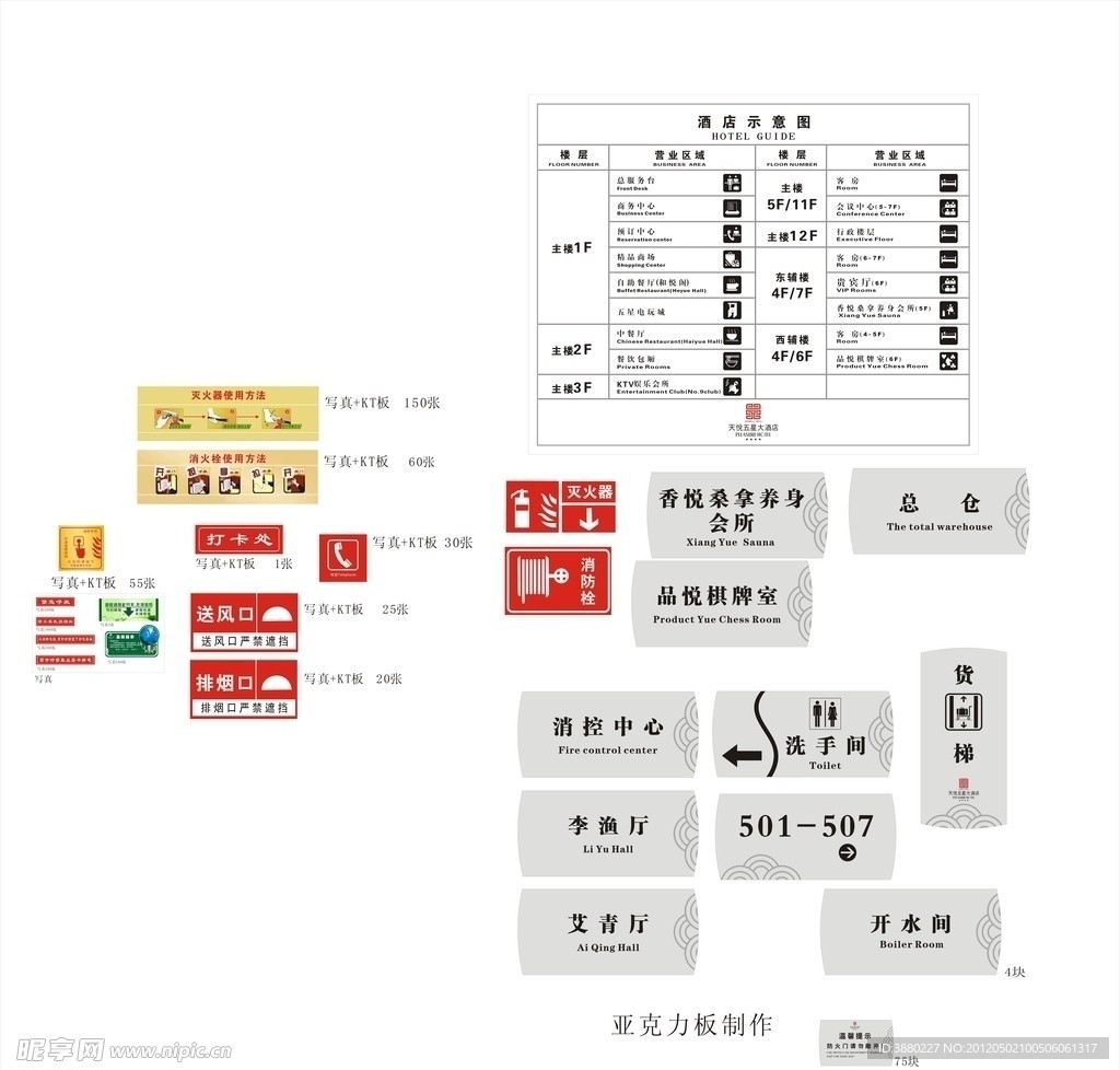 酒店各区域标示