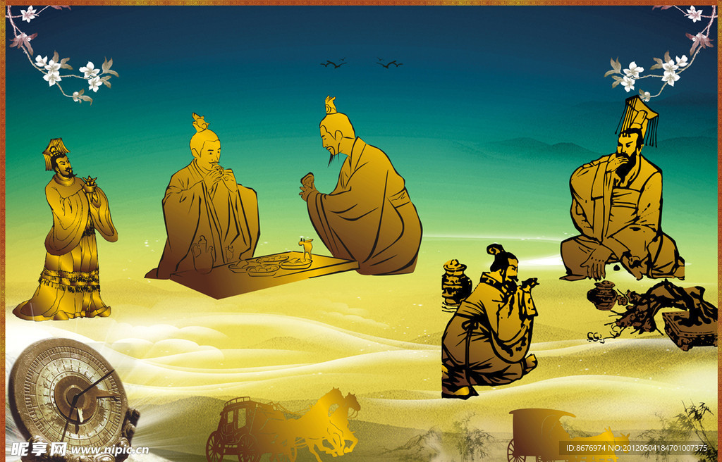 古代矢量人物 古典背景