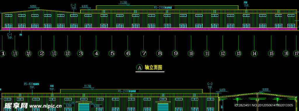 钢结构厂房 轴立面图