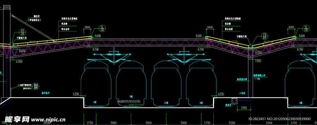 铁路站台雨棚 挂接柱网处剖面
