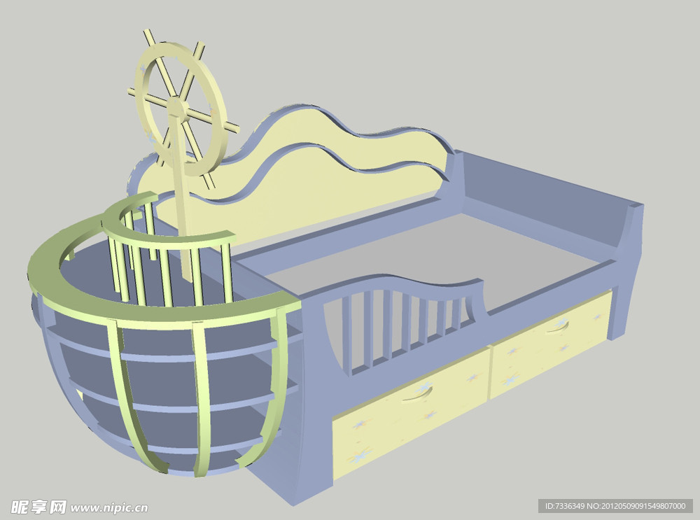 SketchUp儿童床組船型床台