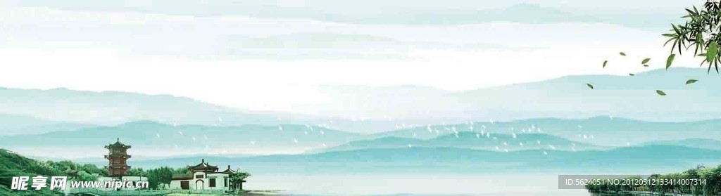 风景水墨展板