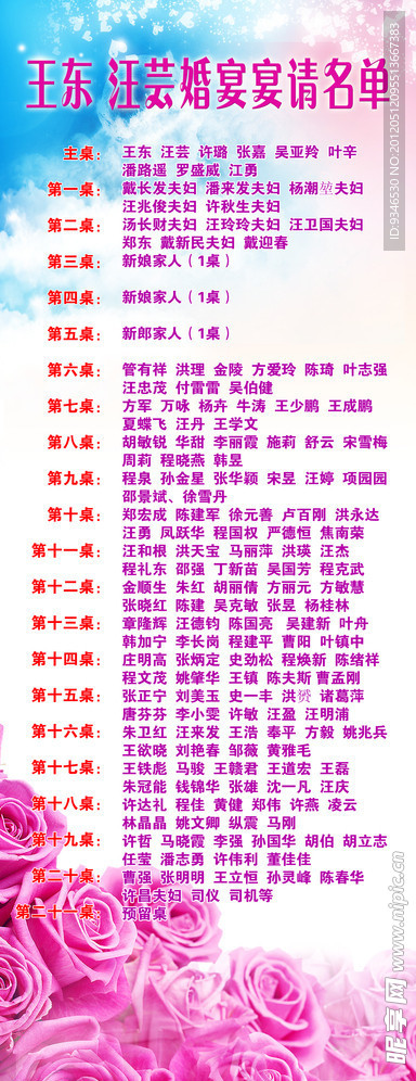 婚宴名单