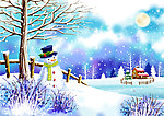 韩国彩绘 唯美冬季雪景