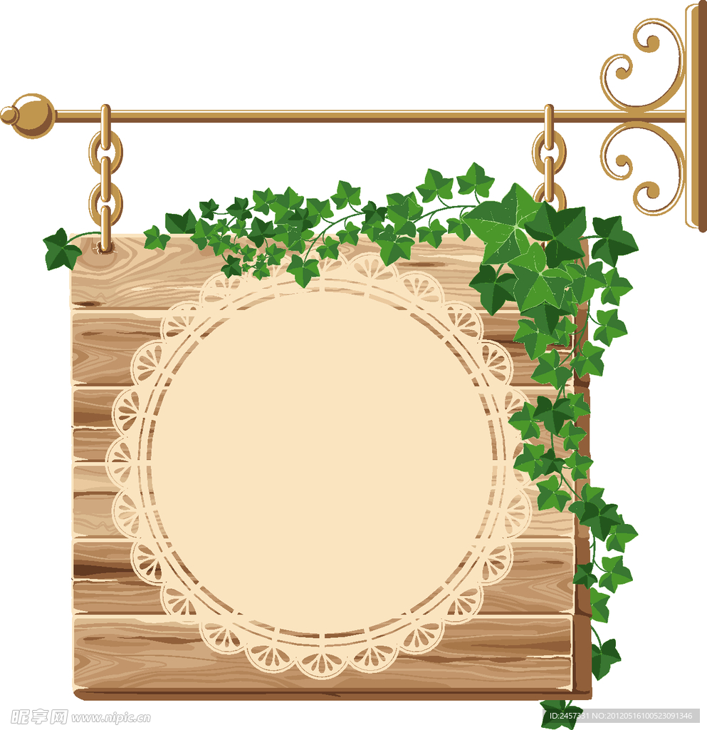 欧式花纹 木纹木板绿叶吊牌