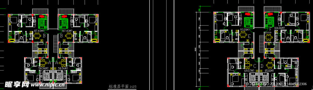 户型 标准层平面 八户型