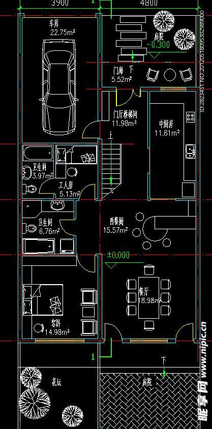 高尔夫别墅 联排住宅一层平面