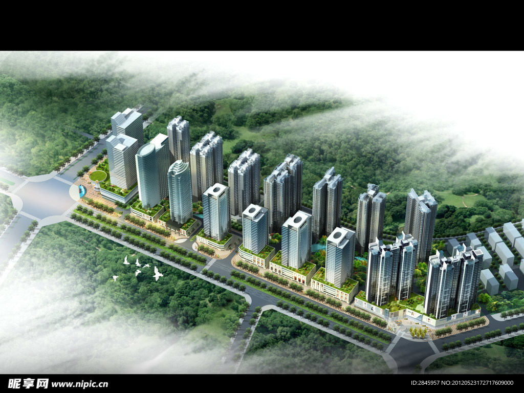 住宅小区鸟瞰效果图
