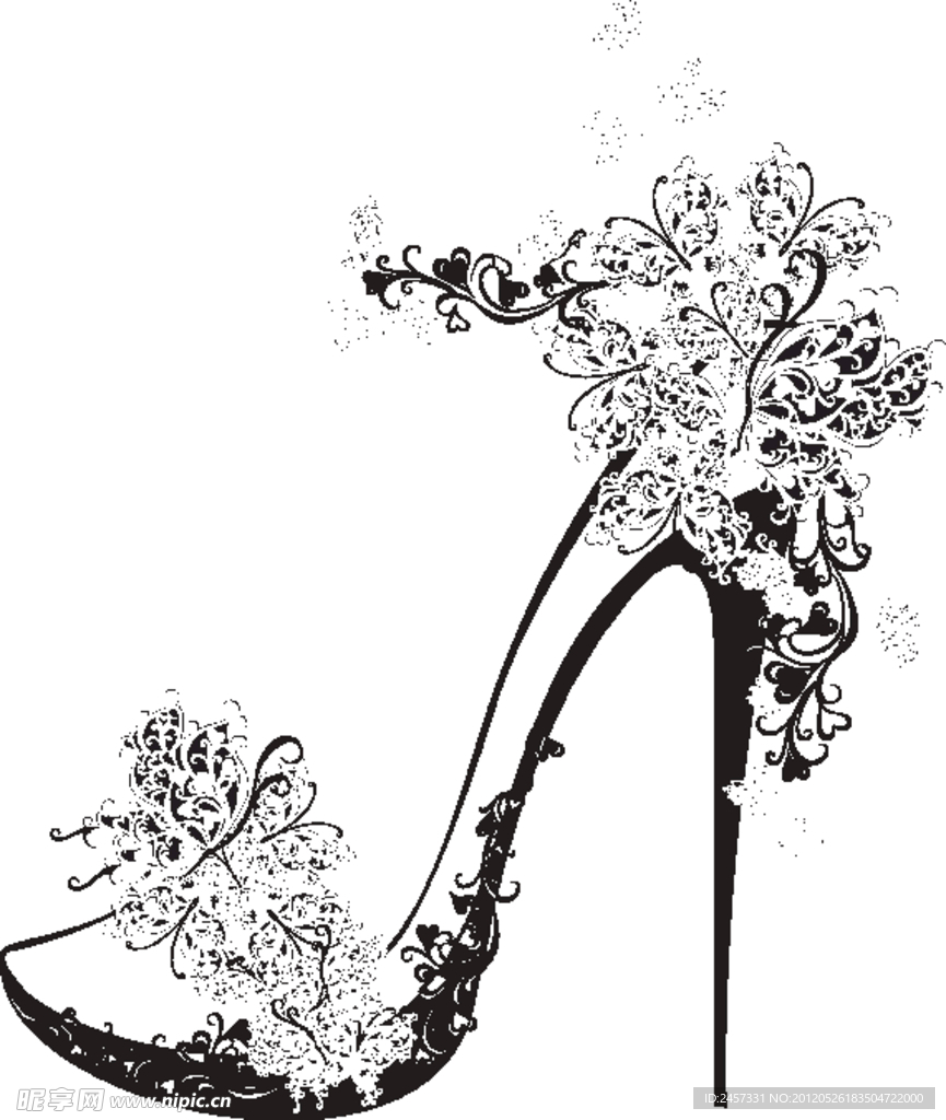 高跟鞋蝴蝶花纹