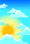 太阳蓝天白云矢量图