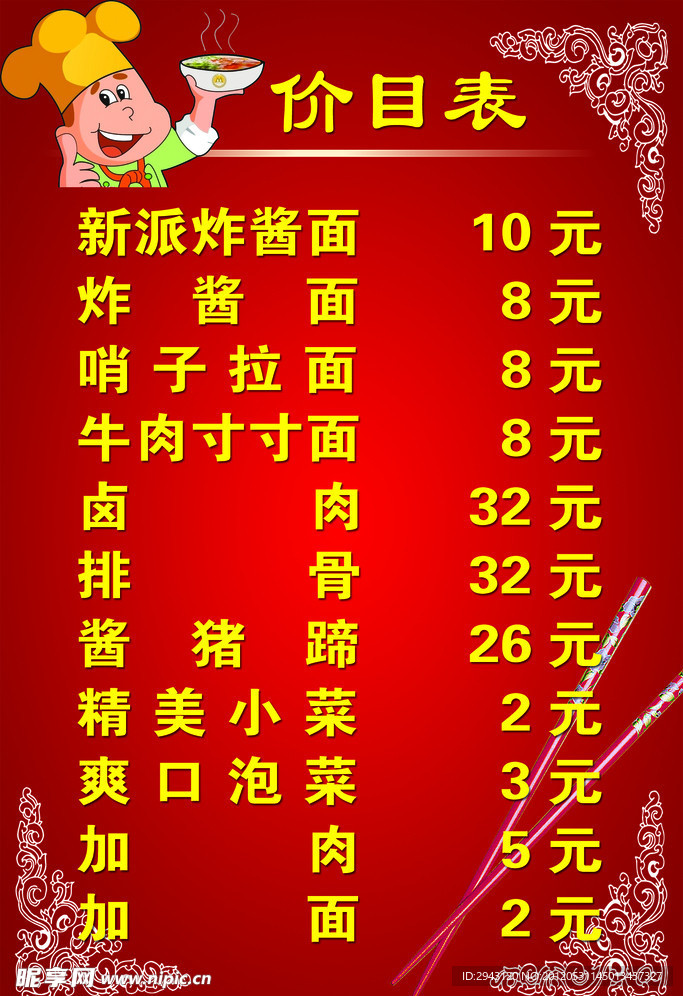 价目表