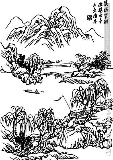 矢量国画山水图