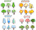 四季梦幻花纹树木贴纸