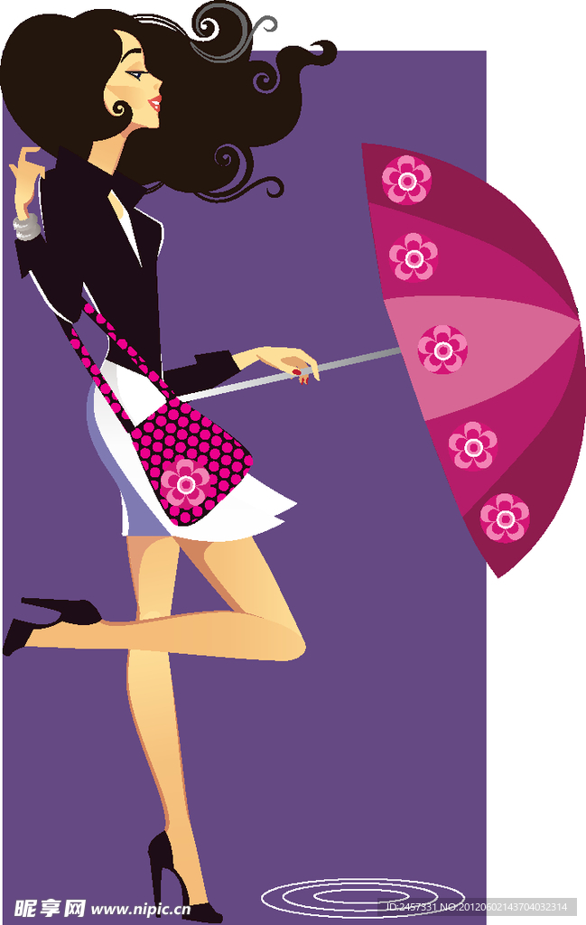 拿着雨伞的时尚美女