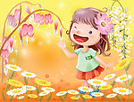 卡通女孩花卉插画