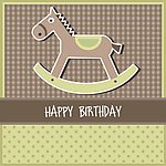 可爱木马格子 生日贺卡