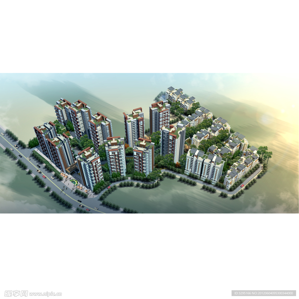 小区3D鸟瞰建筑效果图