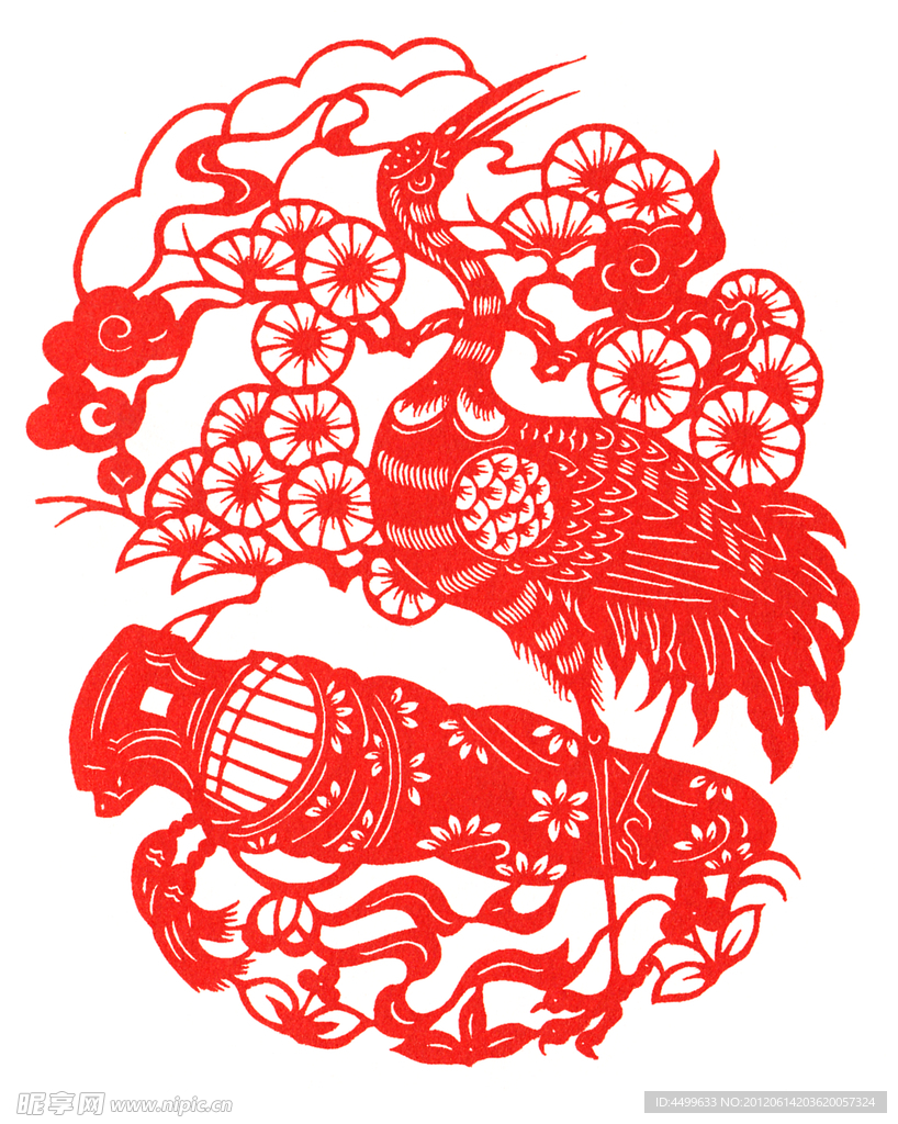 一琴一鹤剪纸