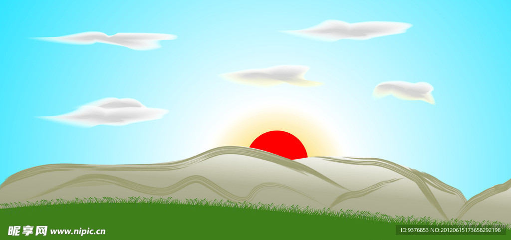 夕阳草地山岭