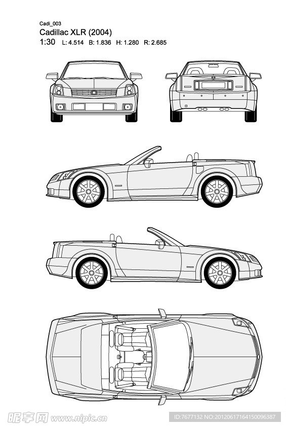 凯迪拉克XLR汽车线稿