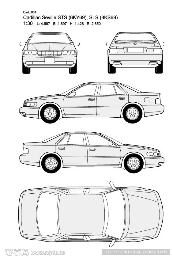 凯迪拉克 Seville STS SLS 汽车线稿