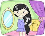 矢量小美女梳头