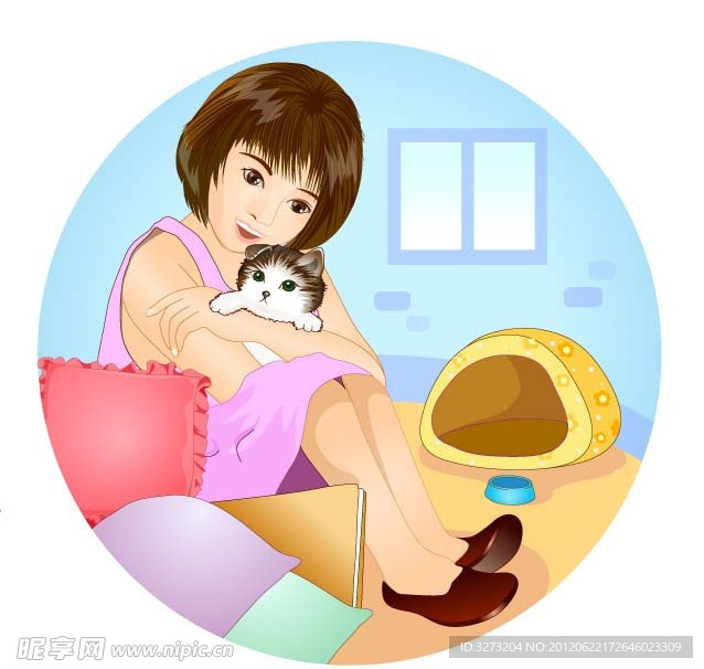 矢量儿童抱猫咪