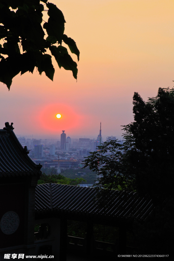 济南城市傍晚夕阳鸟瞰图