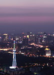 济南城市傍晚夜景鸟瞰图