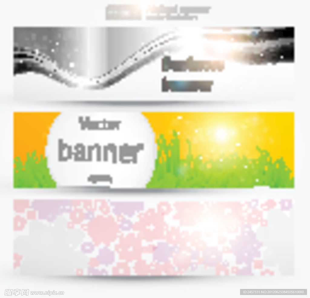 动感线条绿草地花朵banners 横幅