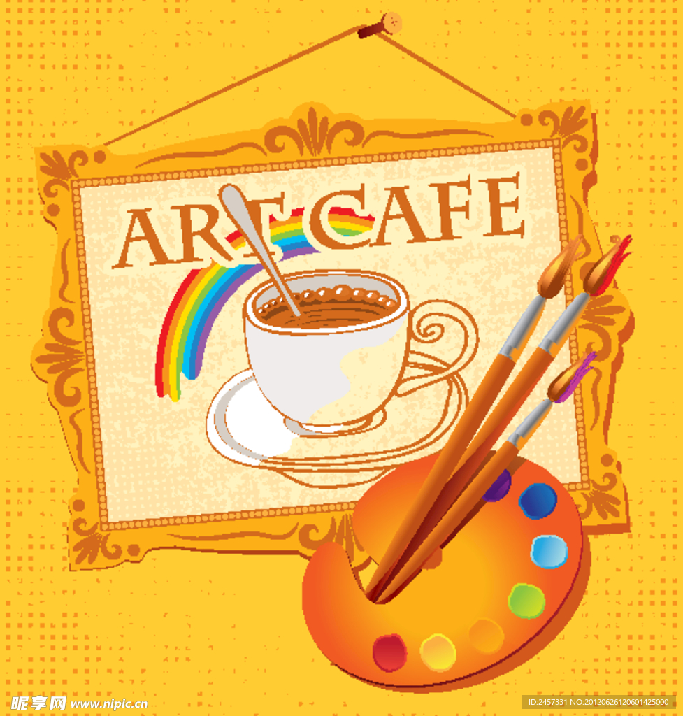 咖啡画笔彩虹相框 墨迹背景