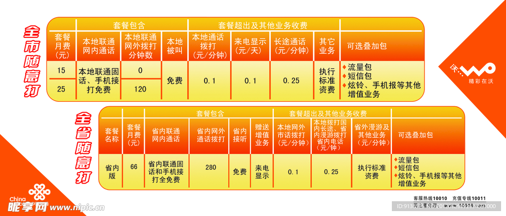 联通敞开打套餐