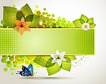 绿叶鲜花蝴蝶 绿色环保背景