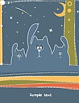 手绘黑夜里的卡通猫