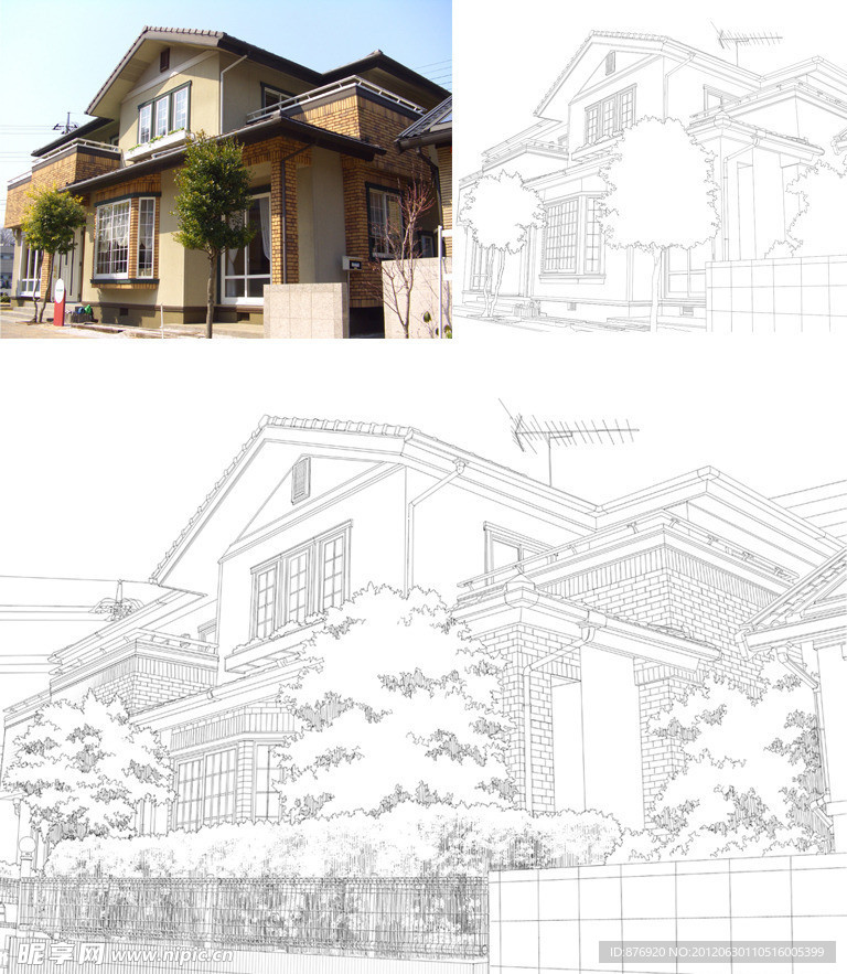 日本建筑分层线型效果图
