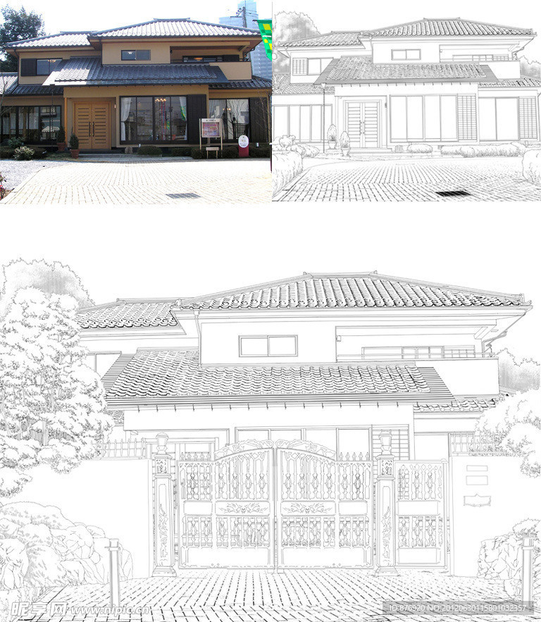 日本建筑分层线型效果图