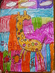 儿童蜡笔画长颈鹿
