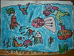 儿童蜡笔画海底世界