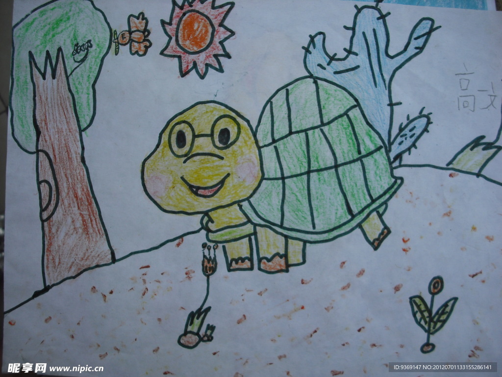 儿童蜡笔画乌龟