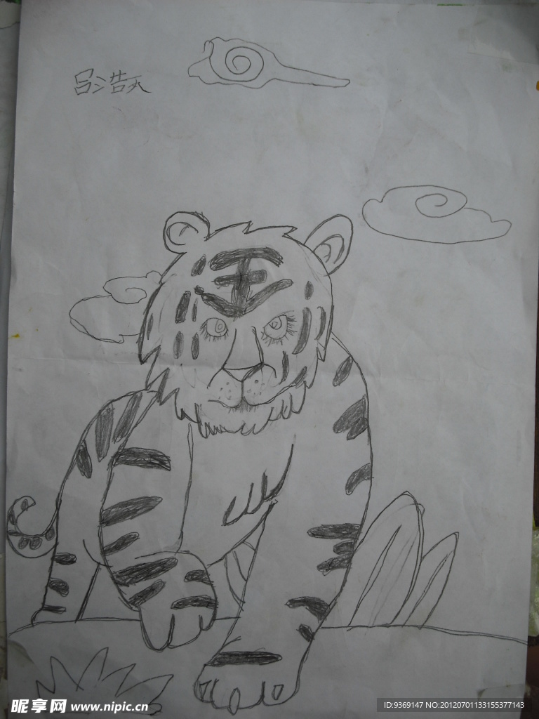 儿童画素描画老虎