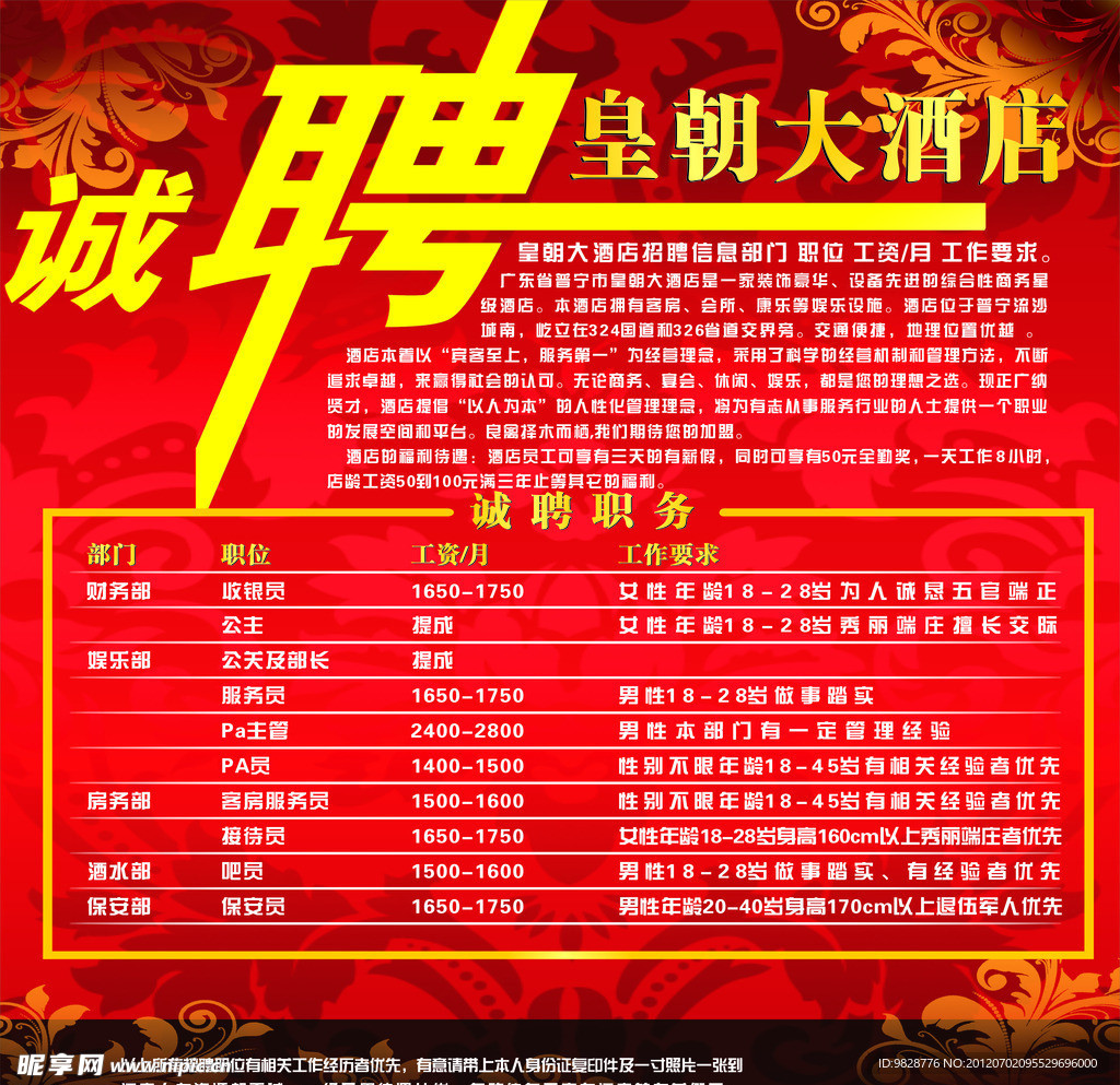 招聘广告 诚聘 酒店招聘